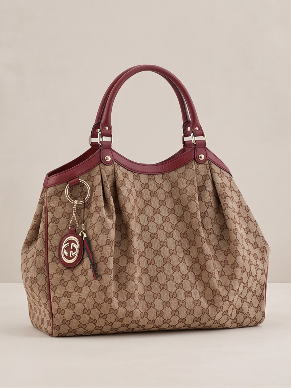 Gucci Burgundy Sukey Trim GG Canvas Tote